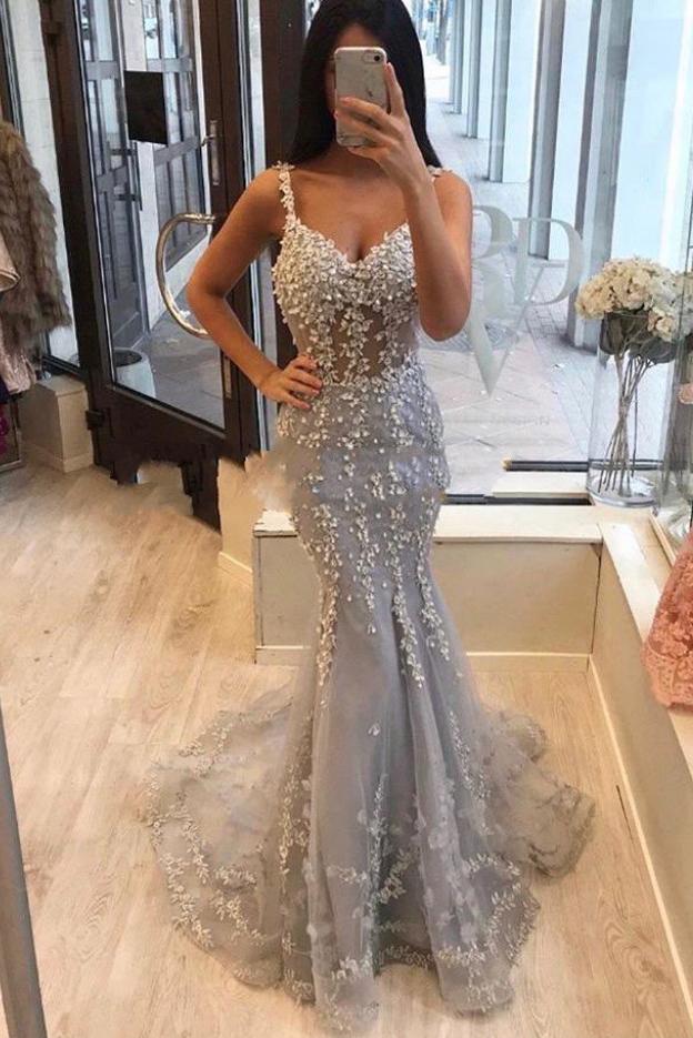 Grey mermaid gown orders