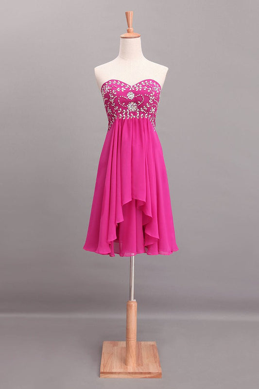 2024 Splendid A Line Short/Mini Homecoming Dresses Beaded Bodice With Layered Chiffon Skirt