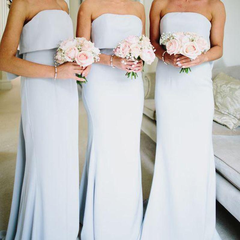 Simple Strapless Grey Satin Cheap Long Bridesmaid Dresses GD00002