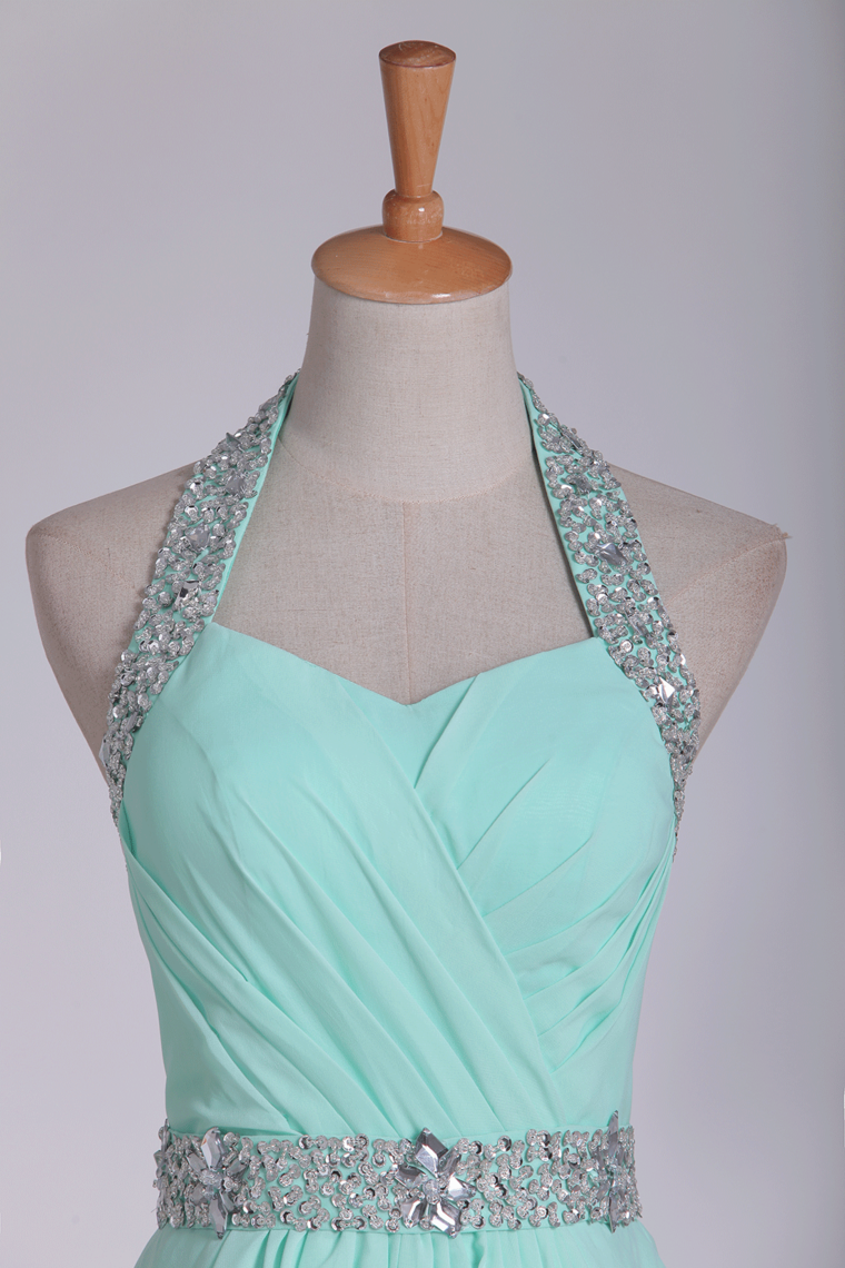 2024 Mint Homecoming Dresses Halter A-Line Short/Mini Chiffon With Beading