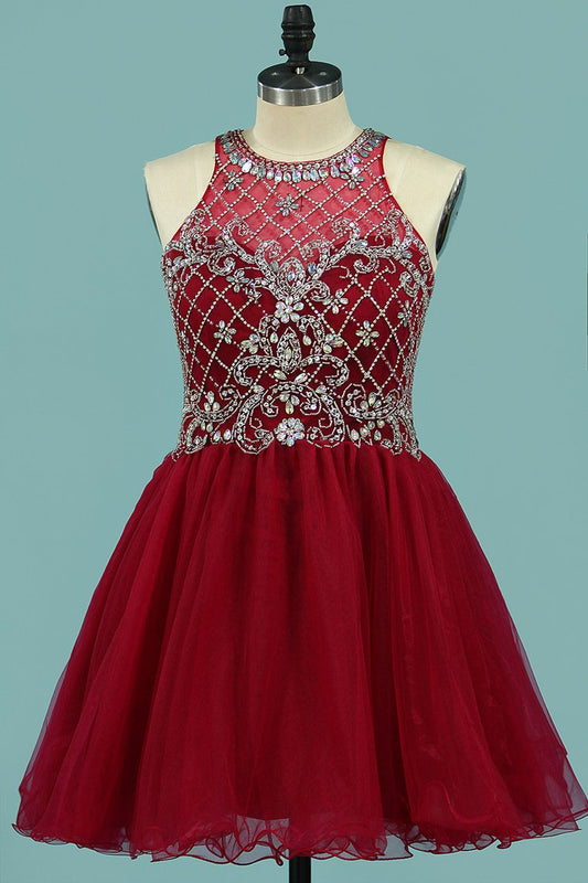 2024 Scoop Homecoming Dresses A Line Tulle With Beading Short/Mini