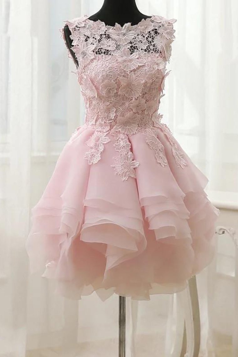 2024 A Line Scoop Organza With Applique Short/Mini Homecoming Dresses