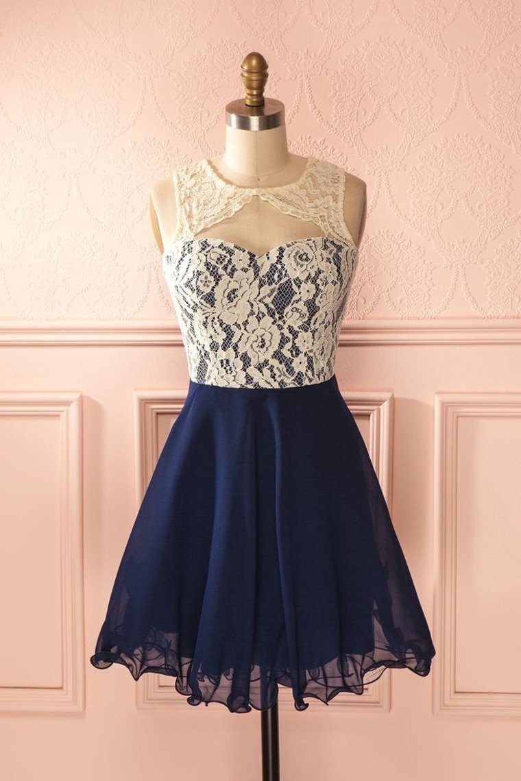 2024 Scoop Homecoming Dresses A Line Short/Mini Chiffon & Lace