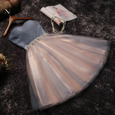 Cute grey/black Strapless Short Sleeveless Prom Dress Homecoming Dress Bridesmaid Dress RS958