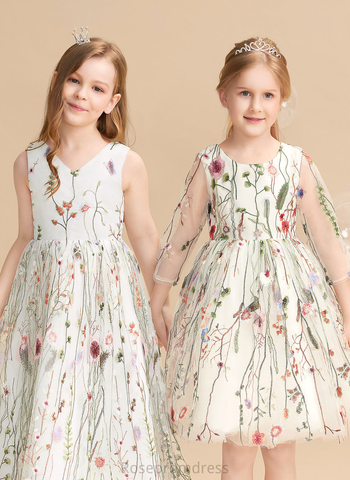 Flower Girl Dresses A-Line Girl Floor-length With Daisy Flower(s)/Bow(s) Sleeveless Dress V-neck Flower - Jacquard