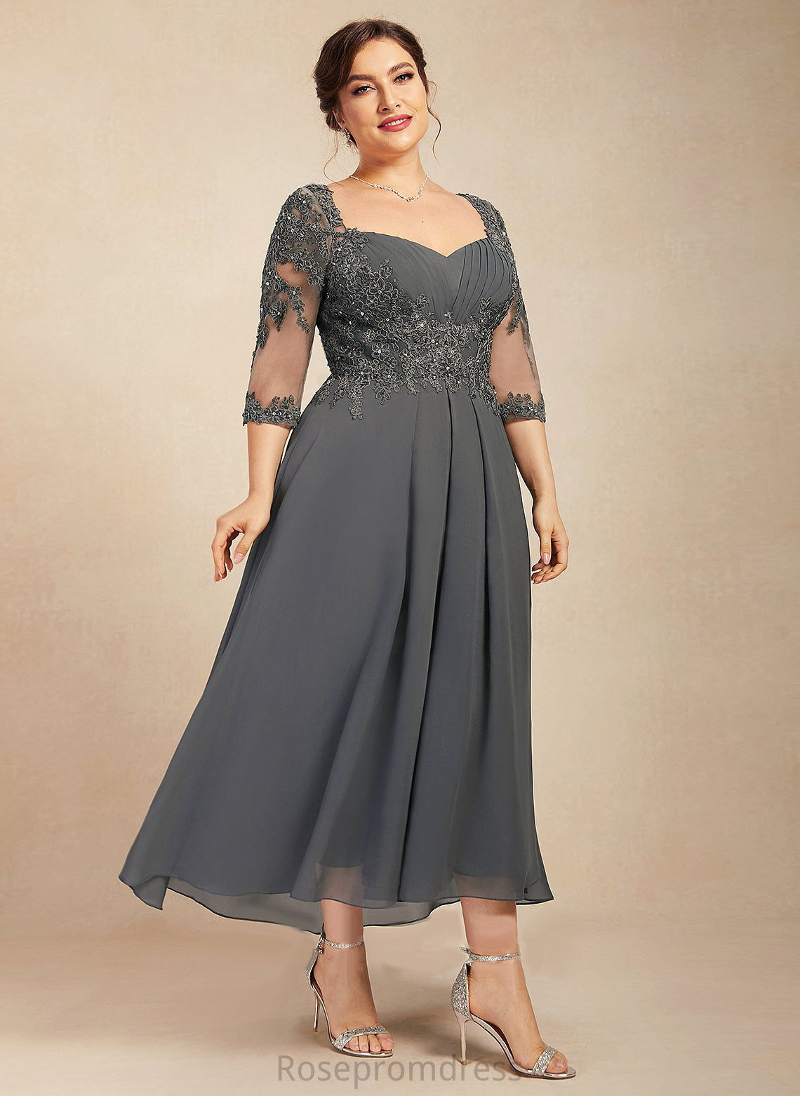 Mother of the With Sweetheart A-Line Bride Mother of the Bride Dresses Chiffon Sequins Asymmetrical Miah Lace Beading Dress