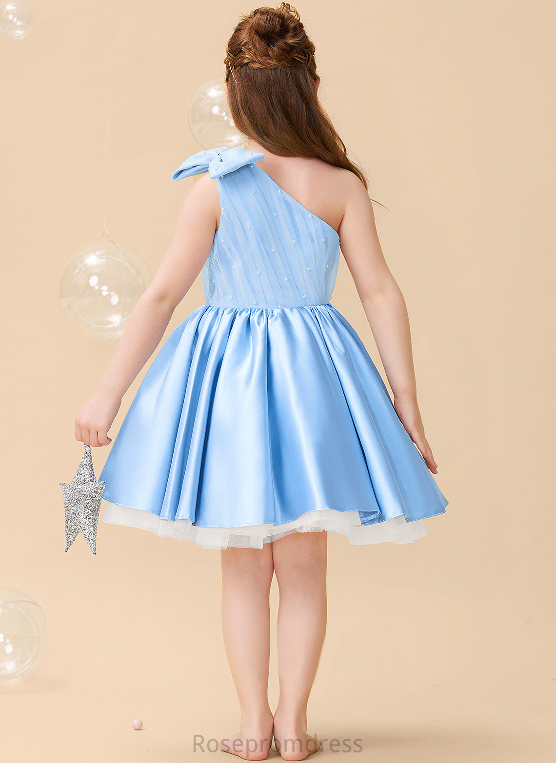 Beading/Bow(s) One-Shoulder Flower With Sleeveless Satin/Tulle A-Line Flower Girl Dresses Fernanda Dress Knee-length Girl -