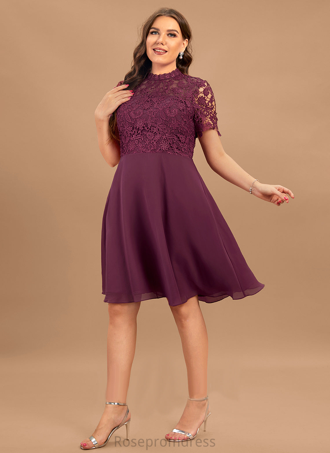 Knee-Length Lace Dress Emma Neck Chiffon A-Line Scoop Cocktail Cocktail Dresses