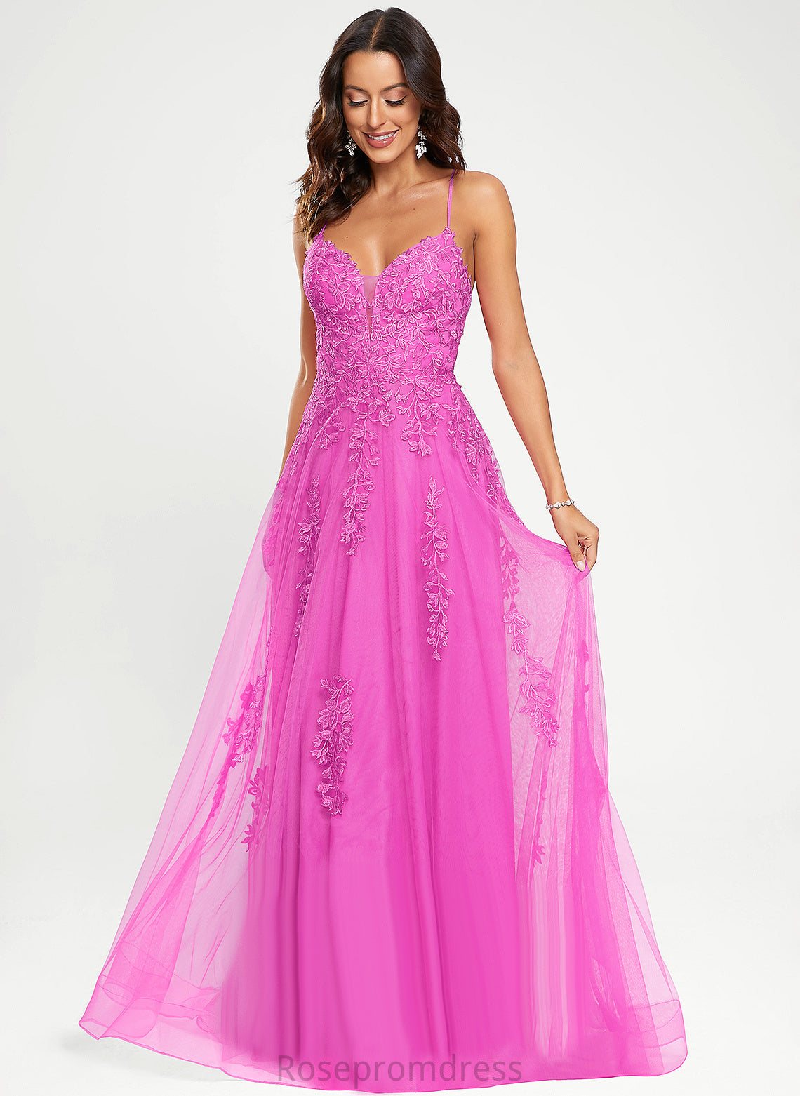 Tulle Floor-Length A-Line Lorena Prom Dresses V-neck