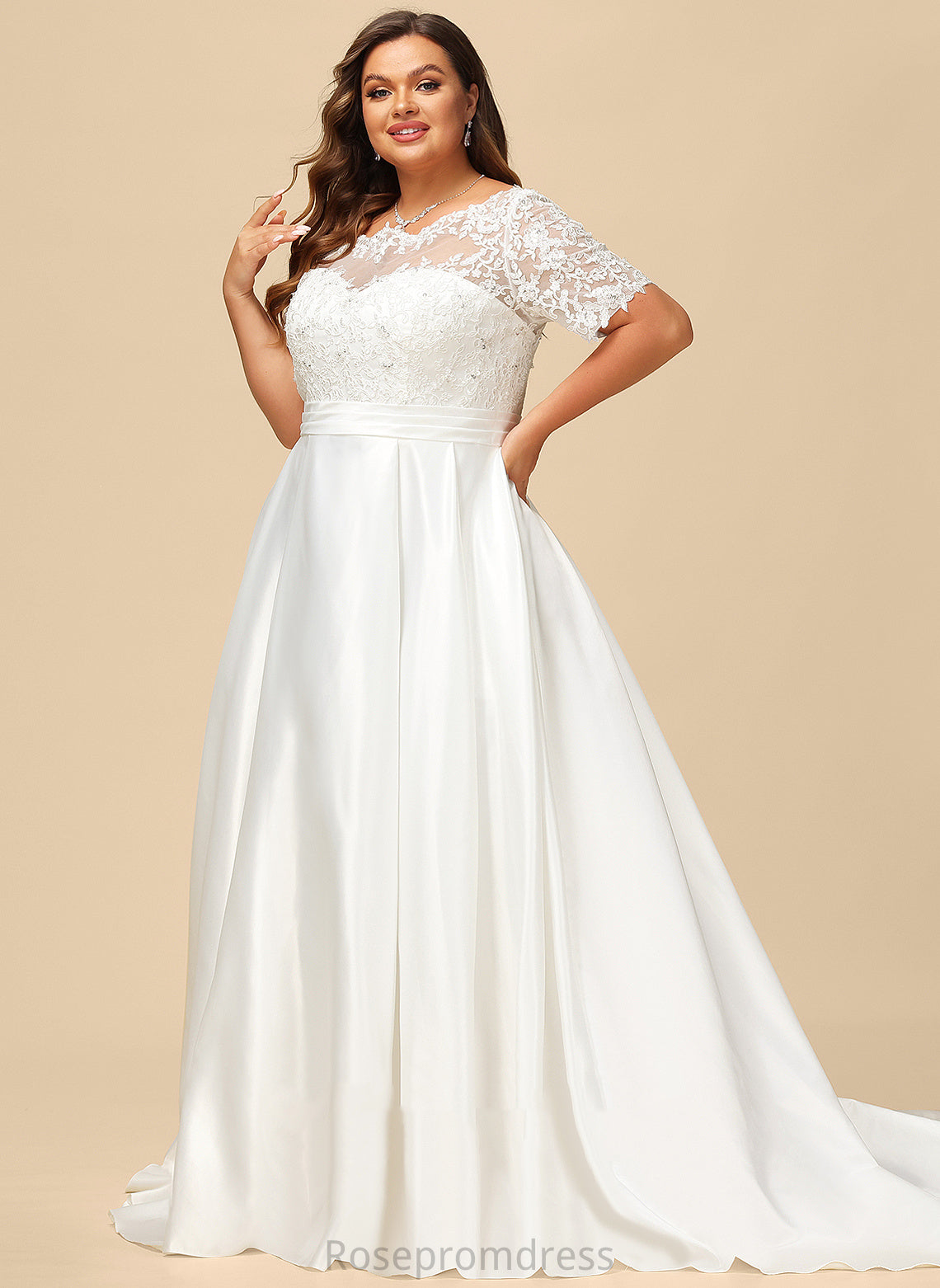 With Satin Wedding Dresses Chaya Dress Lace Sequins Pockets Beading Ball-Gown/Princess Train Court Wedding