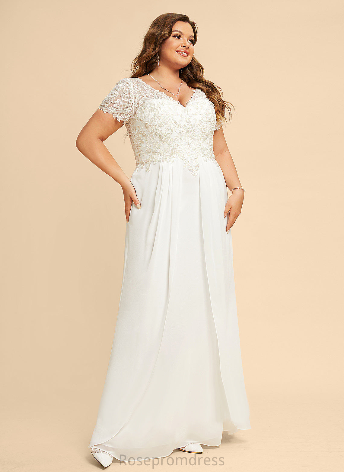 Wedding Lace Dress V-neck Chiffon Theresa With Floor-Length Wedding Dresses A-Line