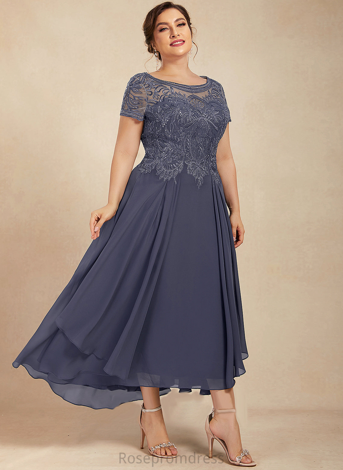 Asymmetrical Dress Mother of the Bride Dresses A-Line Bride Neck With Sequins Sandy Scoop Chiffon the Lace of Mother