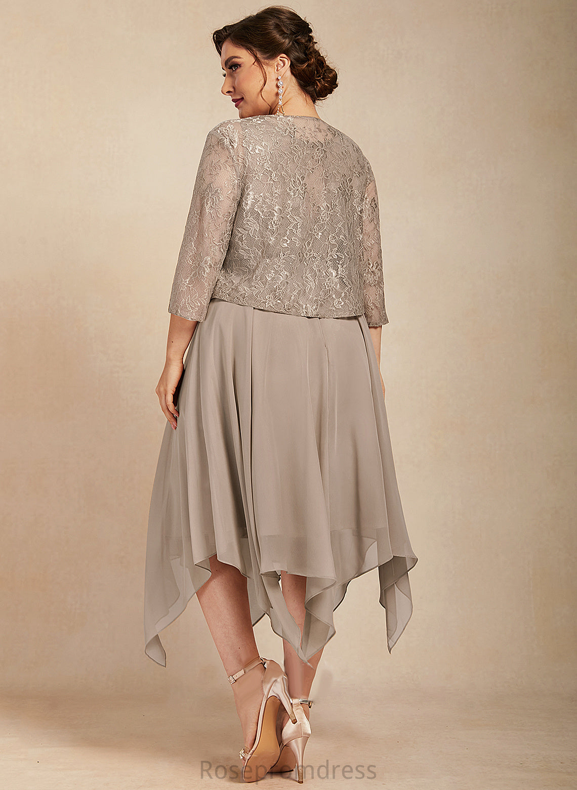 Bow(s) the Bride Chiffon Mother Jocelyn Mother of the Bride Dresses Tea-Length Neck of With Lace Scoop A-Line Dress