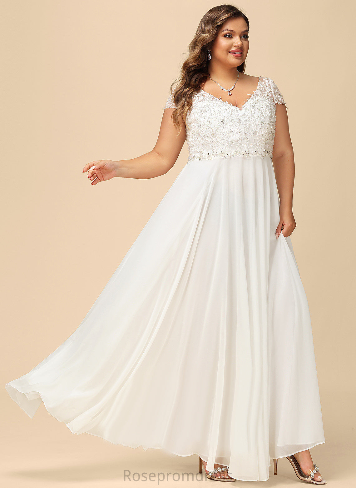 Lace Wedding Sequins V-neck With Katrina Floor-Length Chiffon Beading Dress Wedding Dresses A-Line