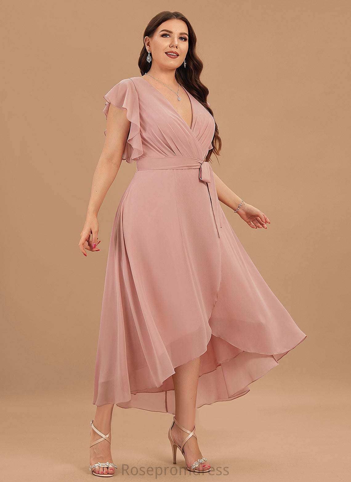 Macy Cocktail Dresses Chiffon With Dress V-neck A-Line Asymmetrical Ruffle Cocktail