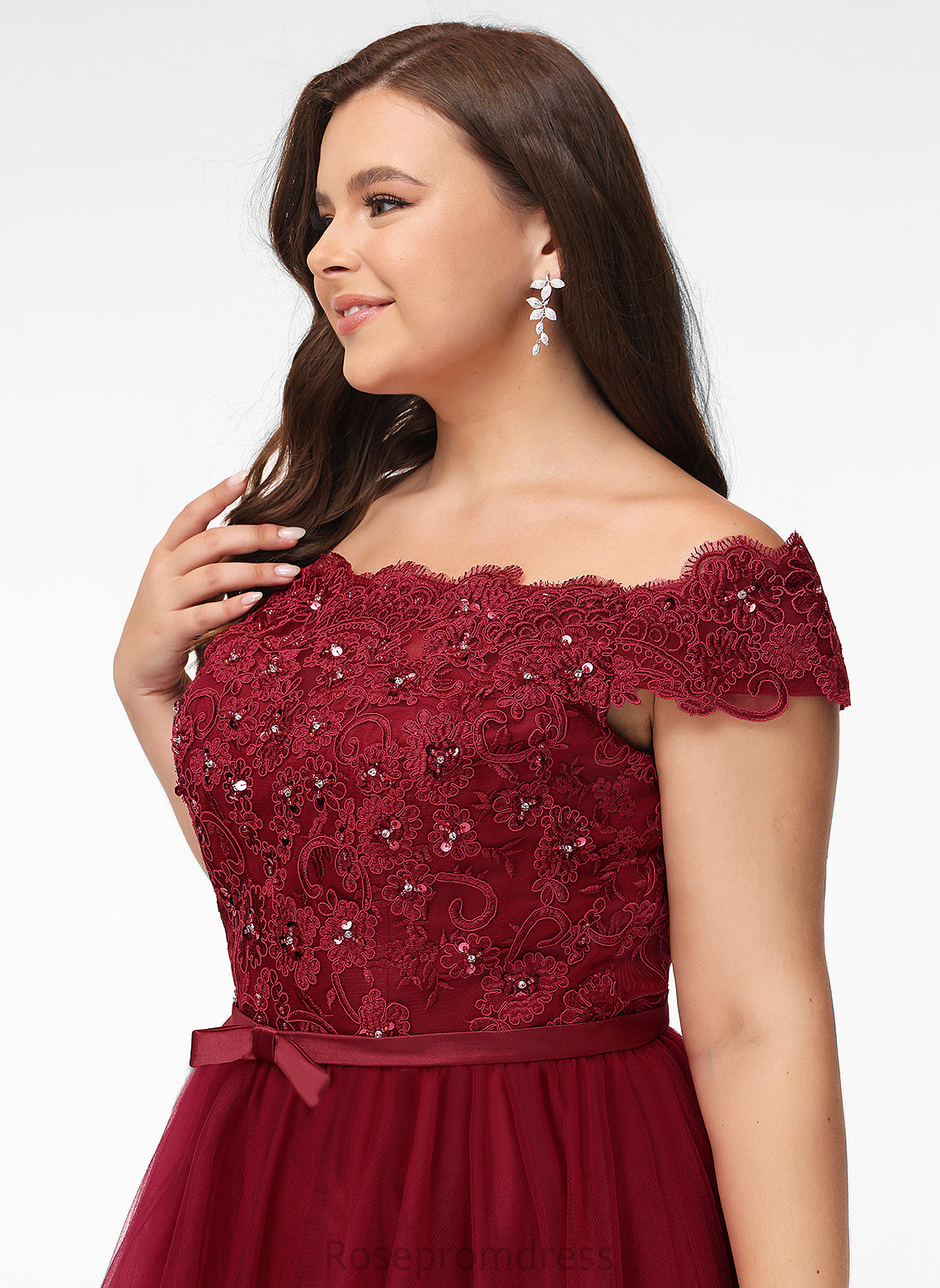 Asymmetrical Bow(s) Sequins With Beading Lace Tulle A-Line Off-the-Shoulder Dylan Prom Dresses