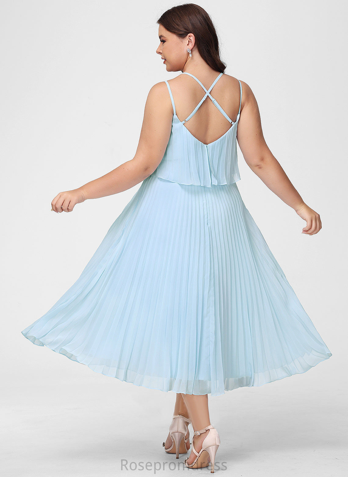 Chiffon Tea-Length V-neck Jamie Cocktail A-Line Dress With Cocktail Dresses Pleated