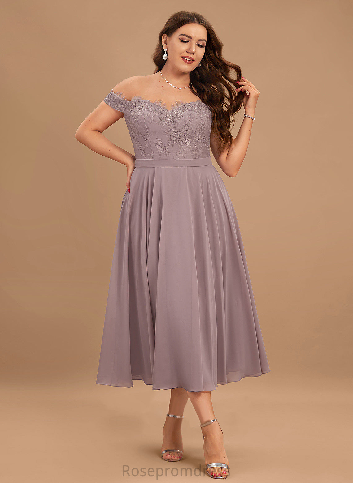 Beading Off-the-Shoulder With Homecoming Lace Chiffon A-Line Homecoming Dresses Kaylen Tea-Length Dress