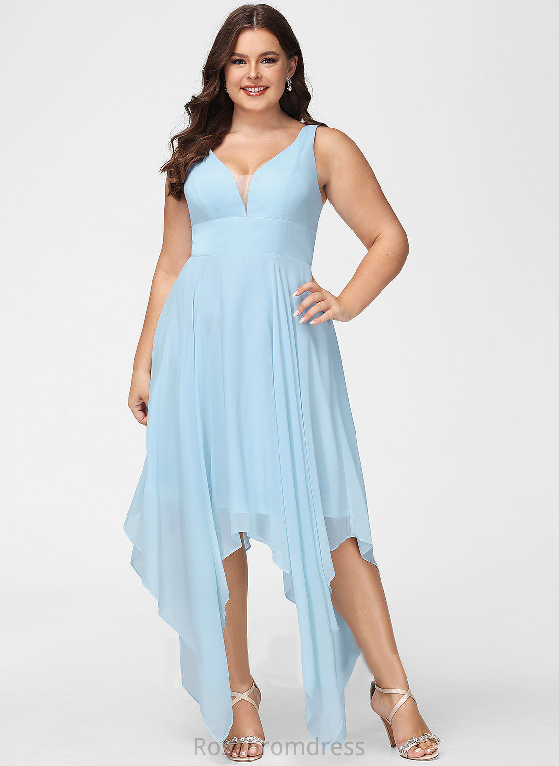 Cocktail Dresses Ruffle A-Line V-neck Cocktail Chiffon Dress With Asymmetrical Kaylyn