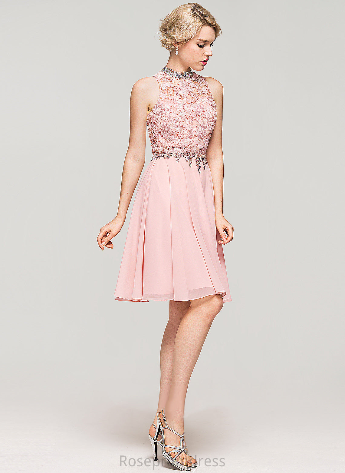 Lace High Samantha Knee-Length Dress Chiffon Beading With Homecoming A-Line Homecoming Dresses Sequins Neck