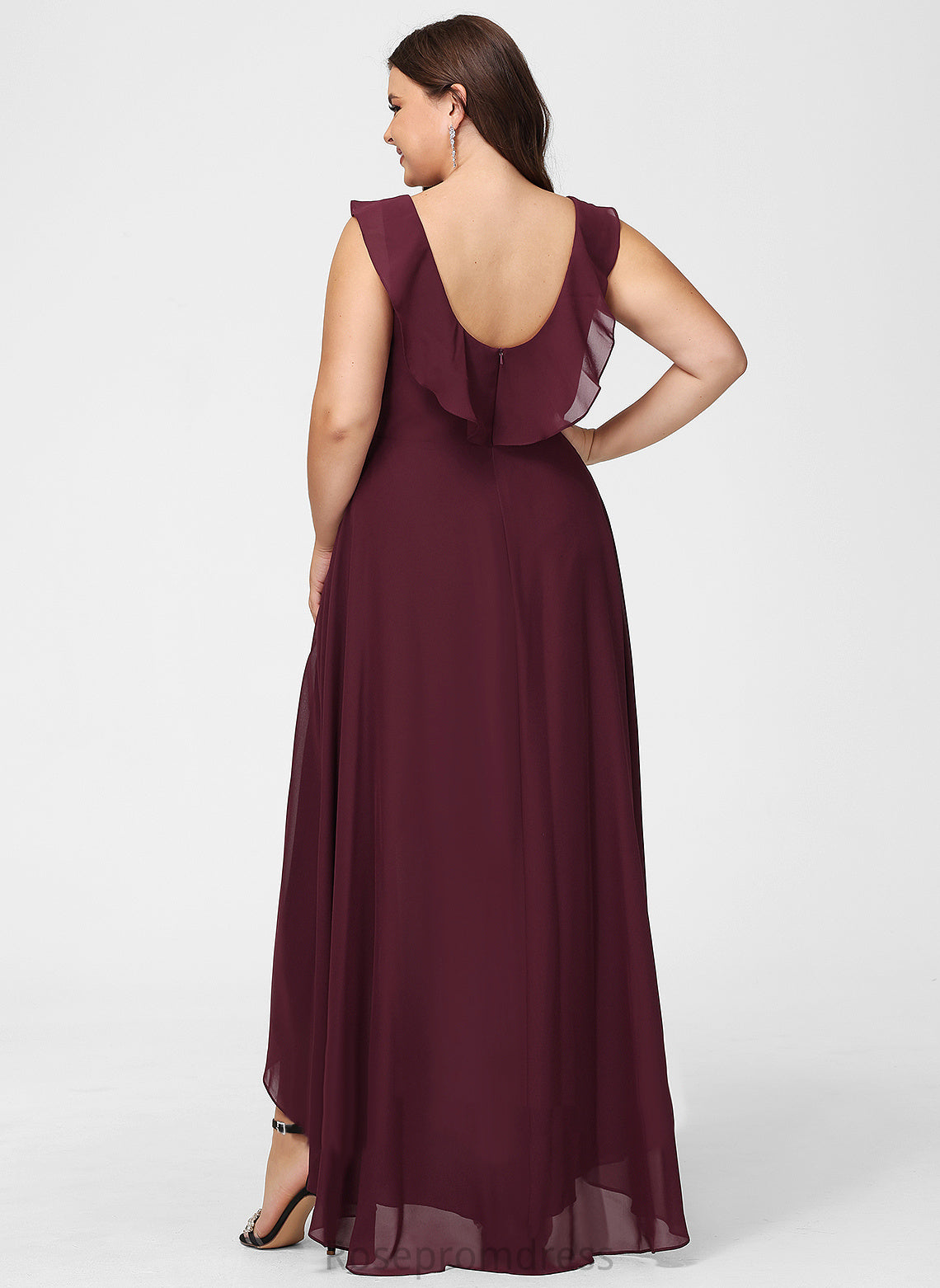 Asymmetrical Ruffle Silhouette Neckline Embellishment Length V-neck A-Line Fabric Mattie Bridesmaid Dresses