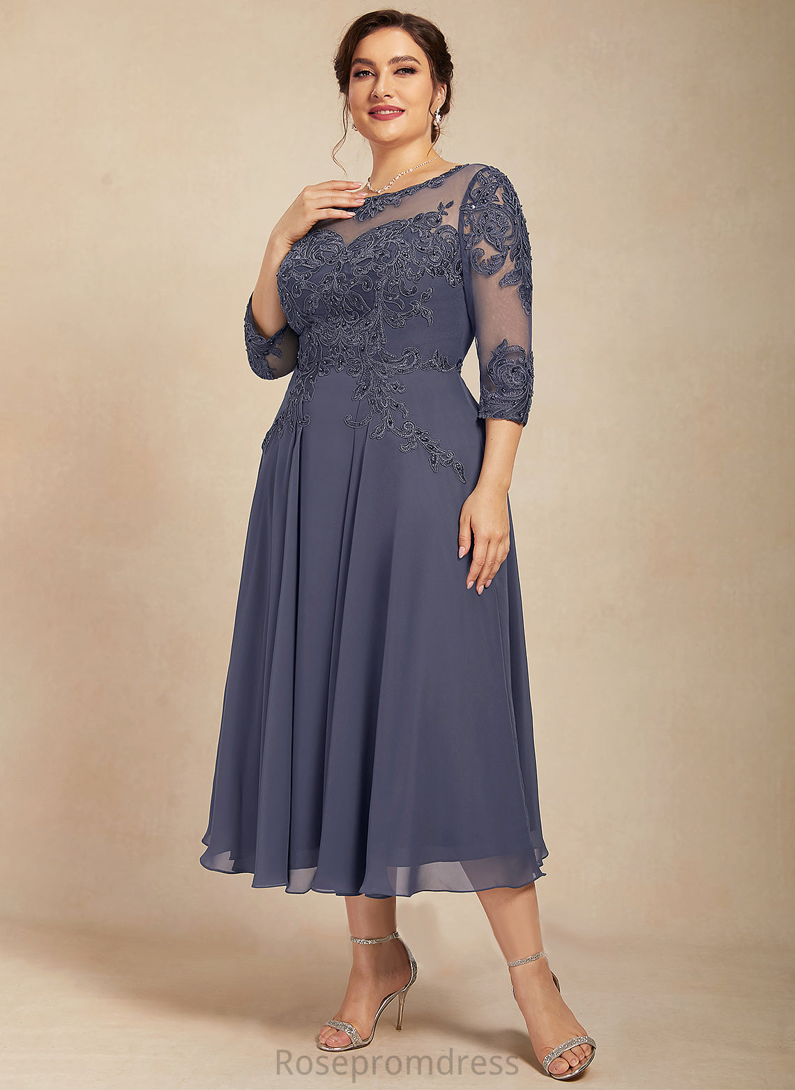 Lace Round Dresses A-line Neck Audrina Chiffon Formal Dresses