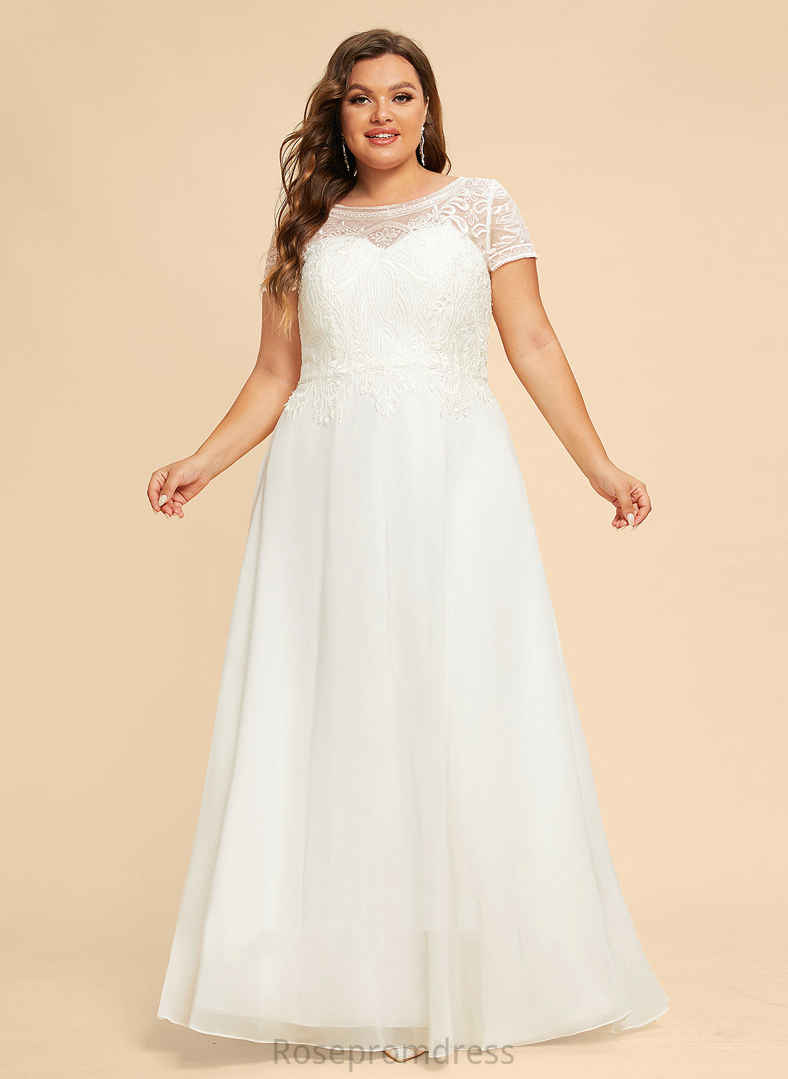 With Dress Sequins Wedding Dresses Lace Wedding Nevaeh Chiffon Floor-Length Scoop Neck