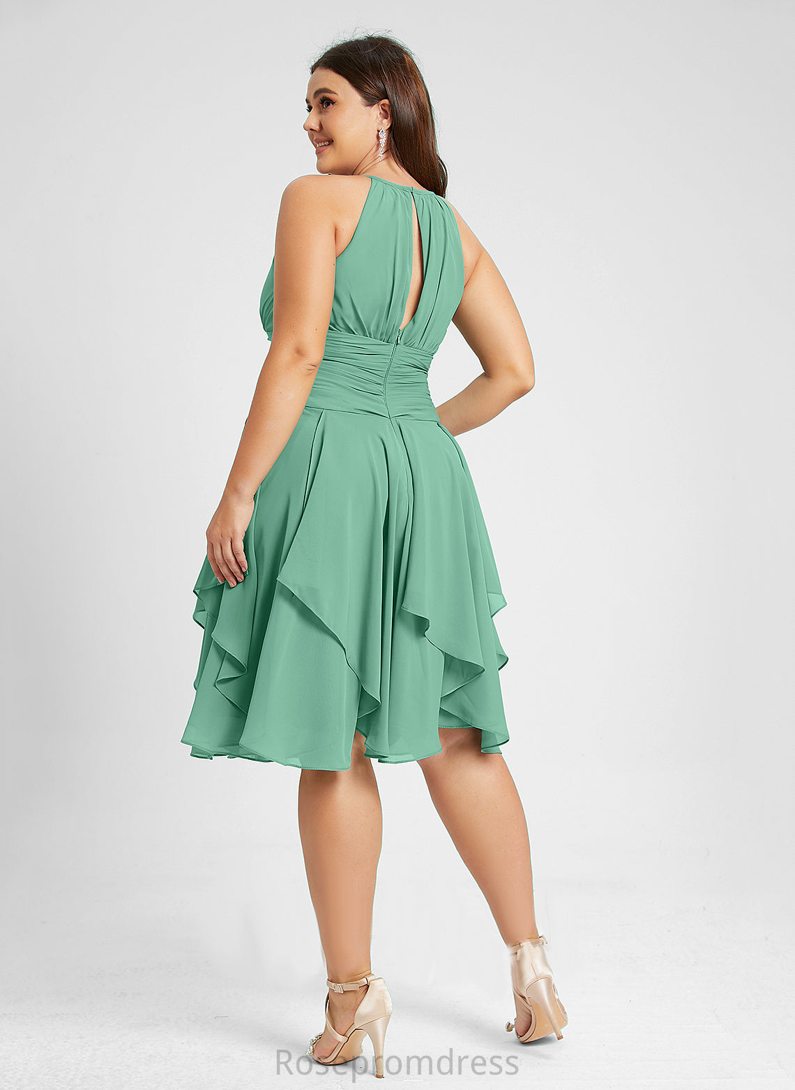 A-Line Dress Chiffon Cocktail Ruffle Ruffles Scoop Neck Knee-Length Viola With Cascading Cocktail Dresses