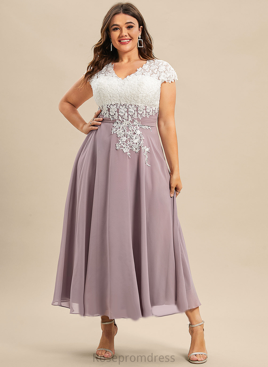 Adison Lace Chiffon Dress Cocktail A-Line V-neck Tea-Length Cocktail Dresses