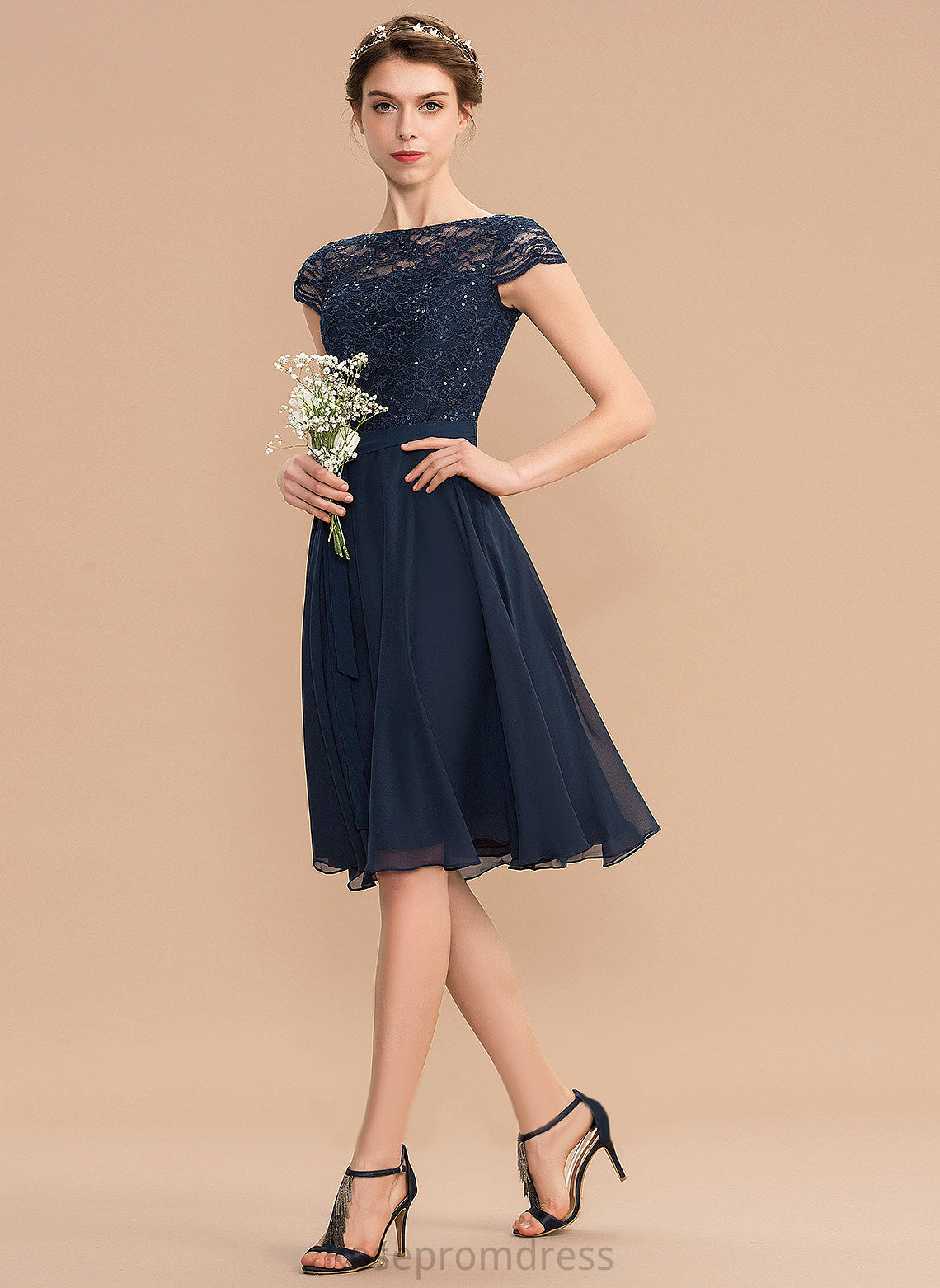 Homecoming Neck Bow(s) Scoop A-Line Homecoming Dresses With Dress Chiffon Knee-Length Lace Kamryn