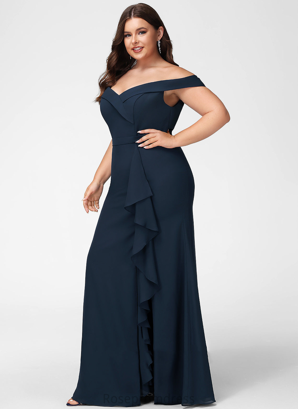 Embellishment Ruffle Floor-Length Neckline Fabric Length Off-the-Shoulder A-Line Silhouette Martha A-Line/Princess Sleeveless Bridesmaid Dresses