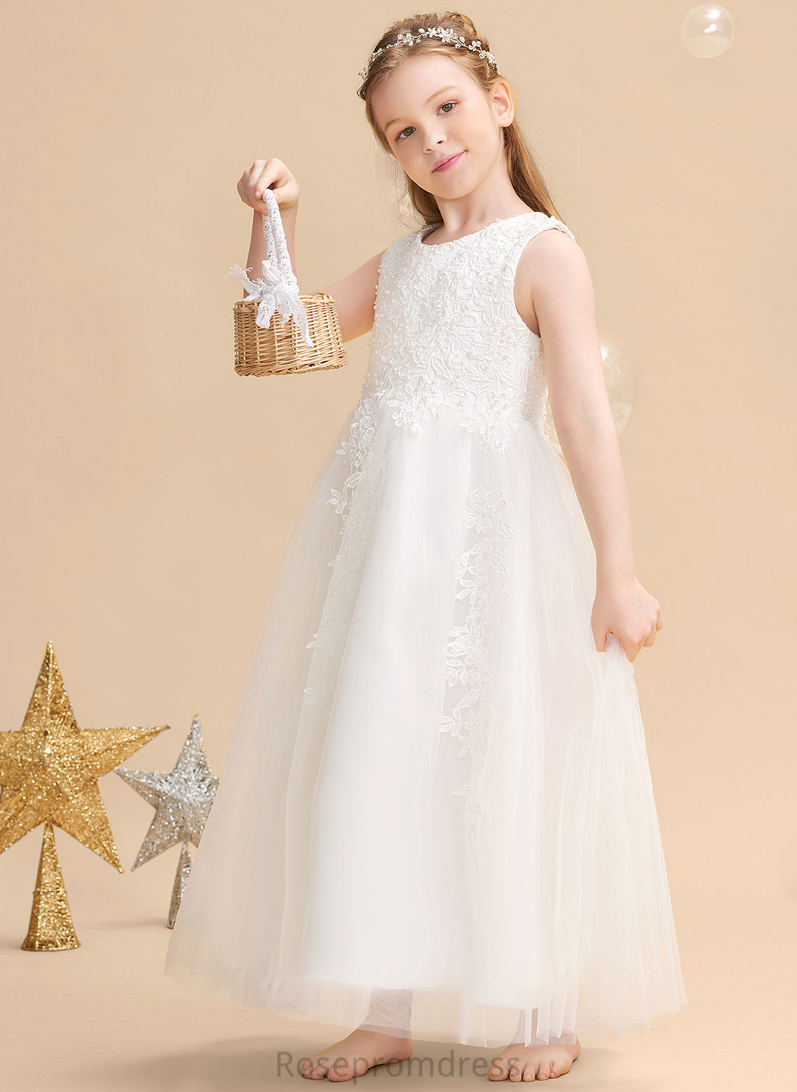 Girl Gown Scoop Ball Flower Girl Dresses Beading/Appliques Ankle-length Sleeveless With Neck Satin/Tulle Flower Dress - Jazlene