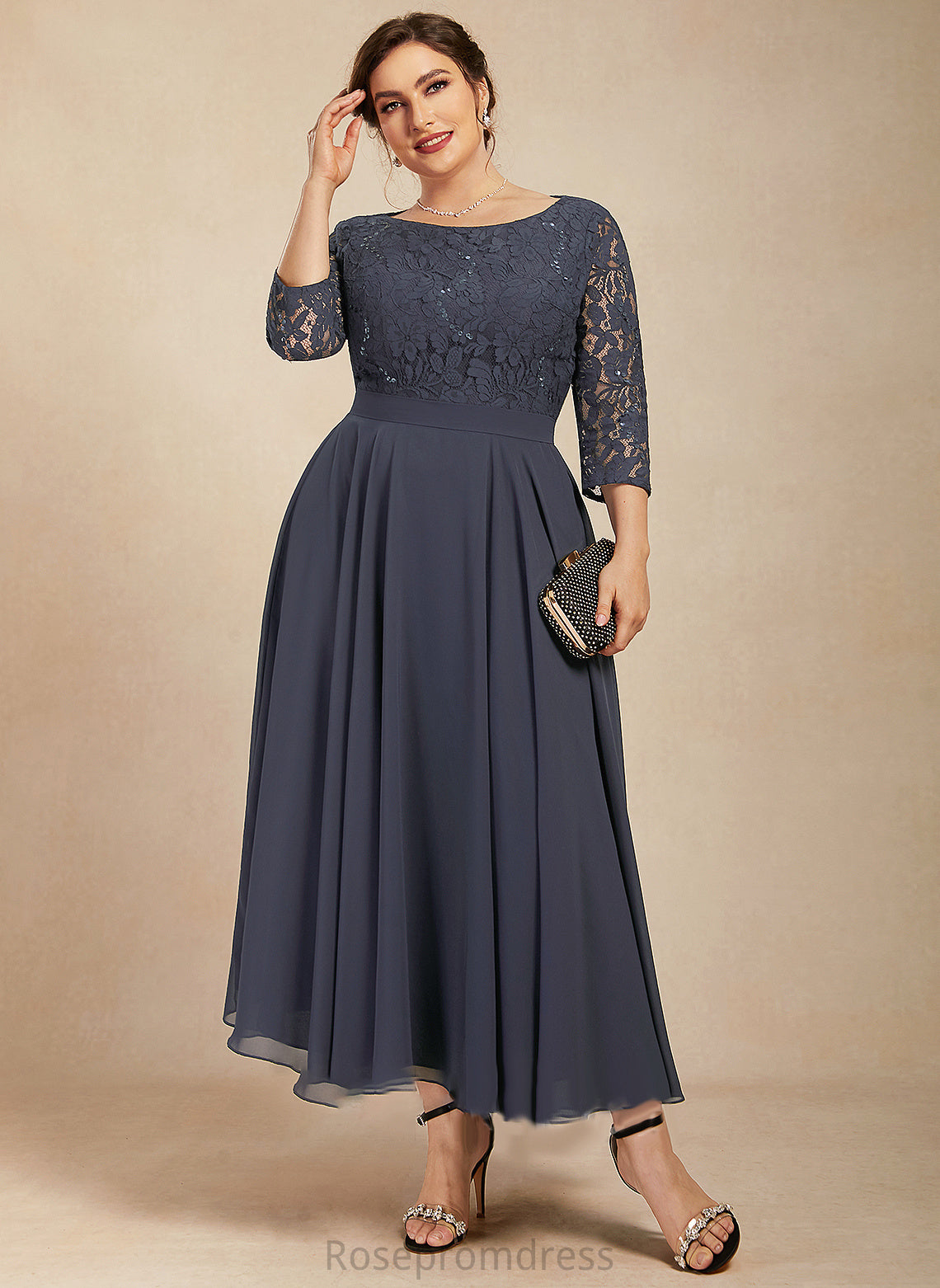 the Dress of Chiffon Philippa Mother of the Bride Dresses Scoop Bride With Tea-Length A-Line Neck Sequins Lace Mother