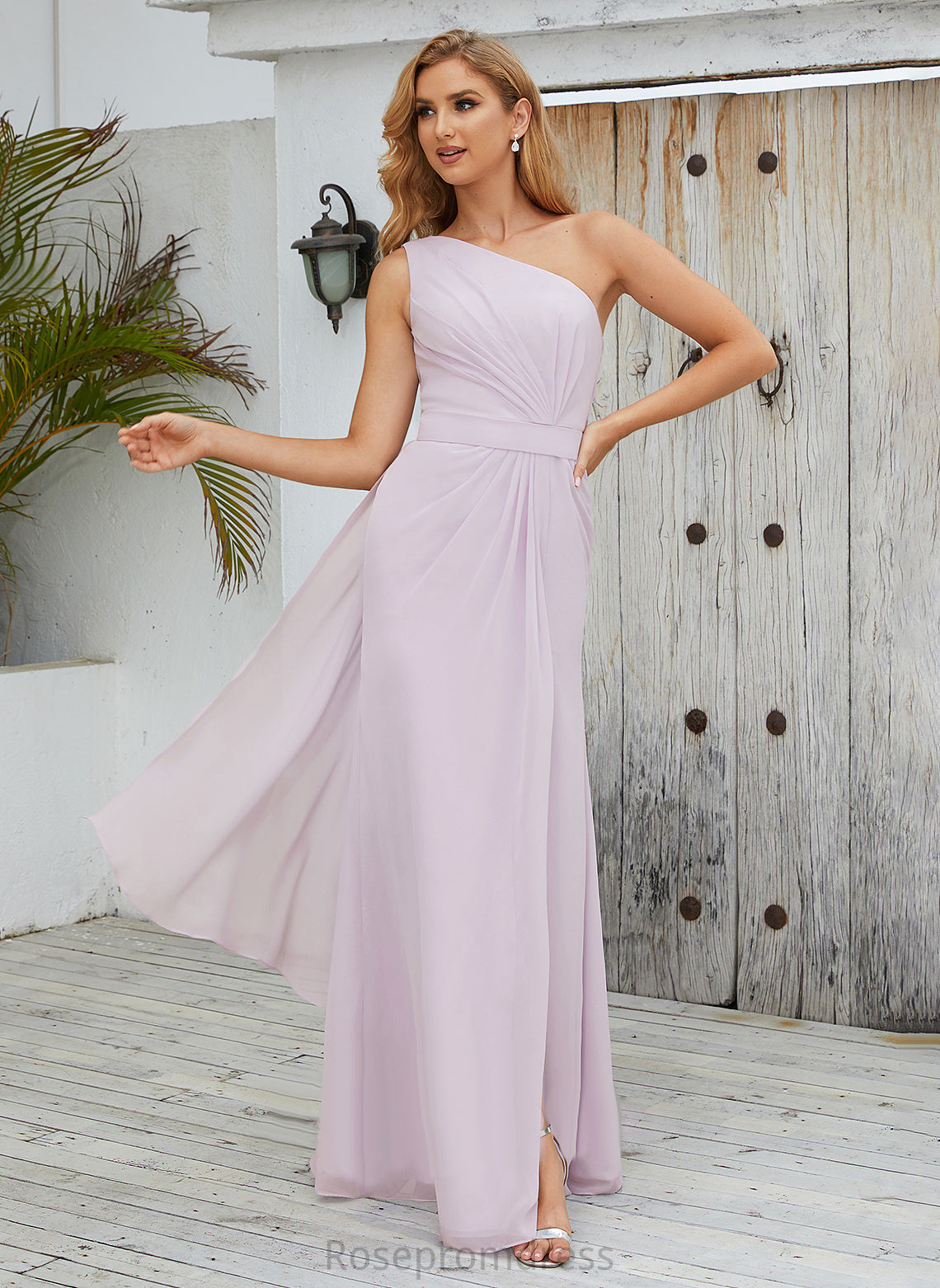 Length Straps&Sleeves Neckline Fabric Floor-Length Silhouette OneShoulder A-line Stacy Bridesmaid Dresses