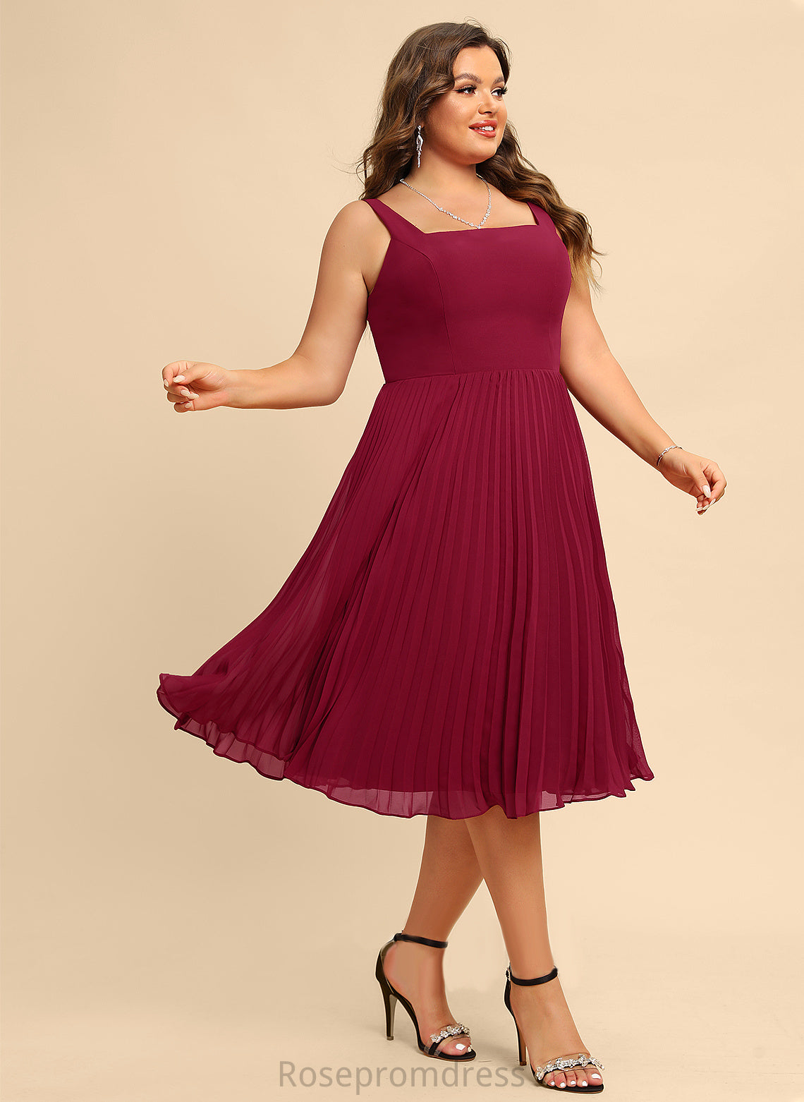 Homecoming Dresses Neckline A-Line Knee-Length Pleated Chiffon Janiya Dress With Homecoming Square