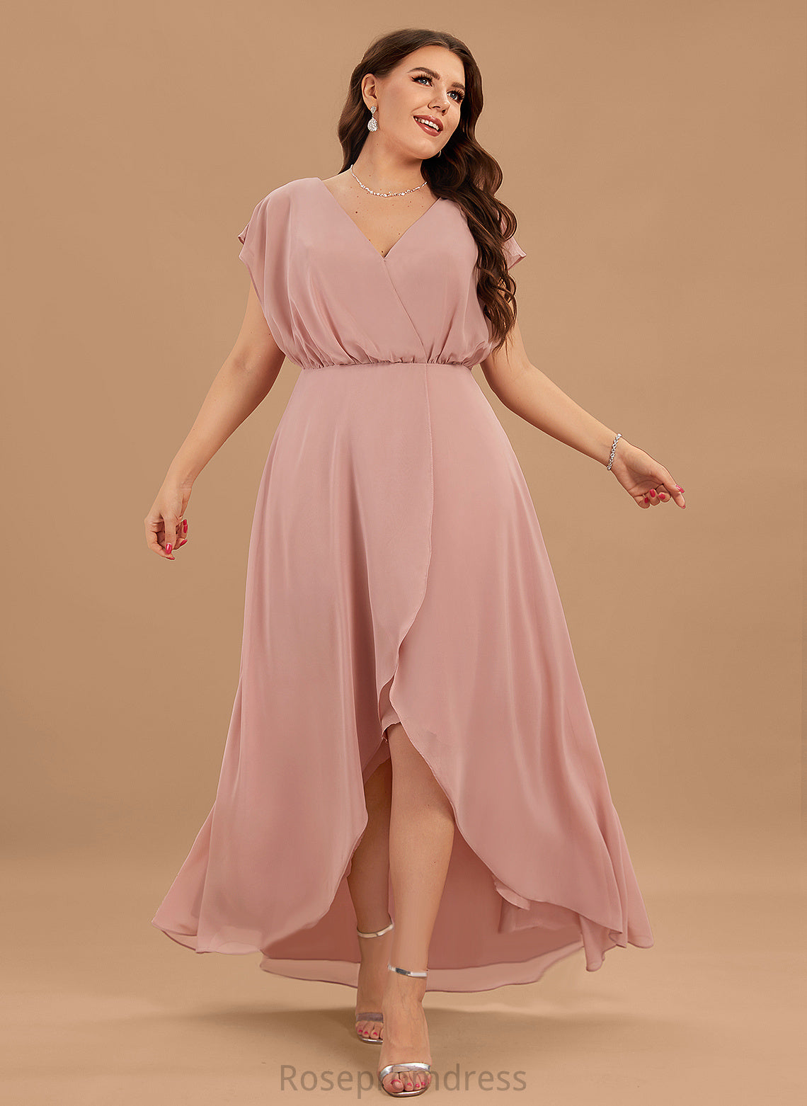 SplitFront Silhouette Asymmetrical Neckline Fabric V-neck A-Line Length Embellishment Amina Bridesmaid Dresses