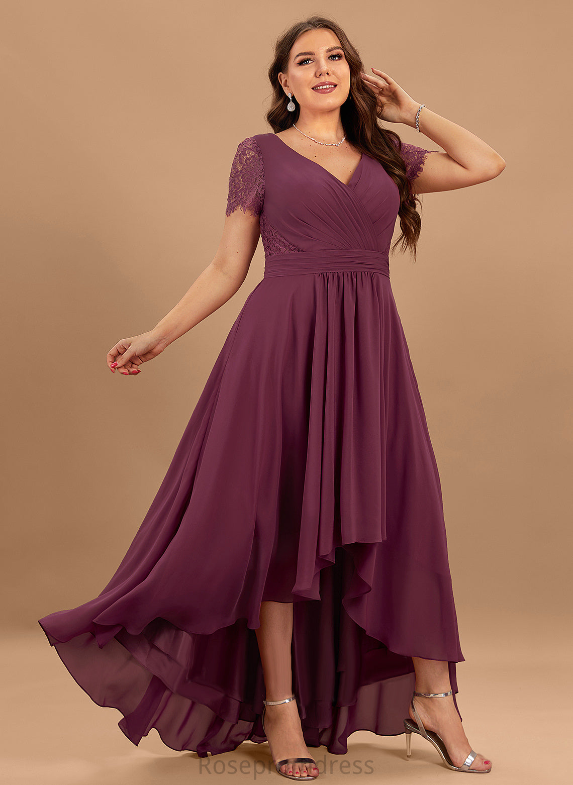 Length Asymmetrical Pleated Silhouette Neckline V-neck Embellishment A-Line Fabric Adeline Bridesmaid Dresses