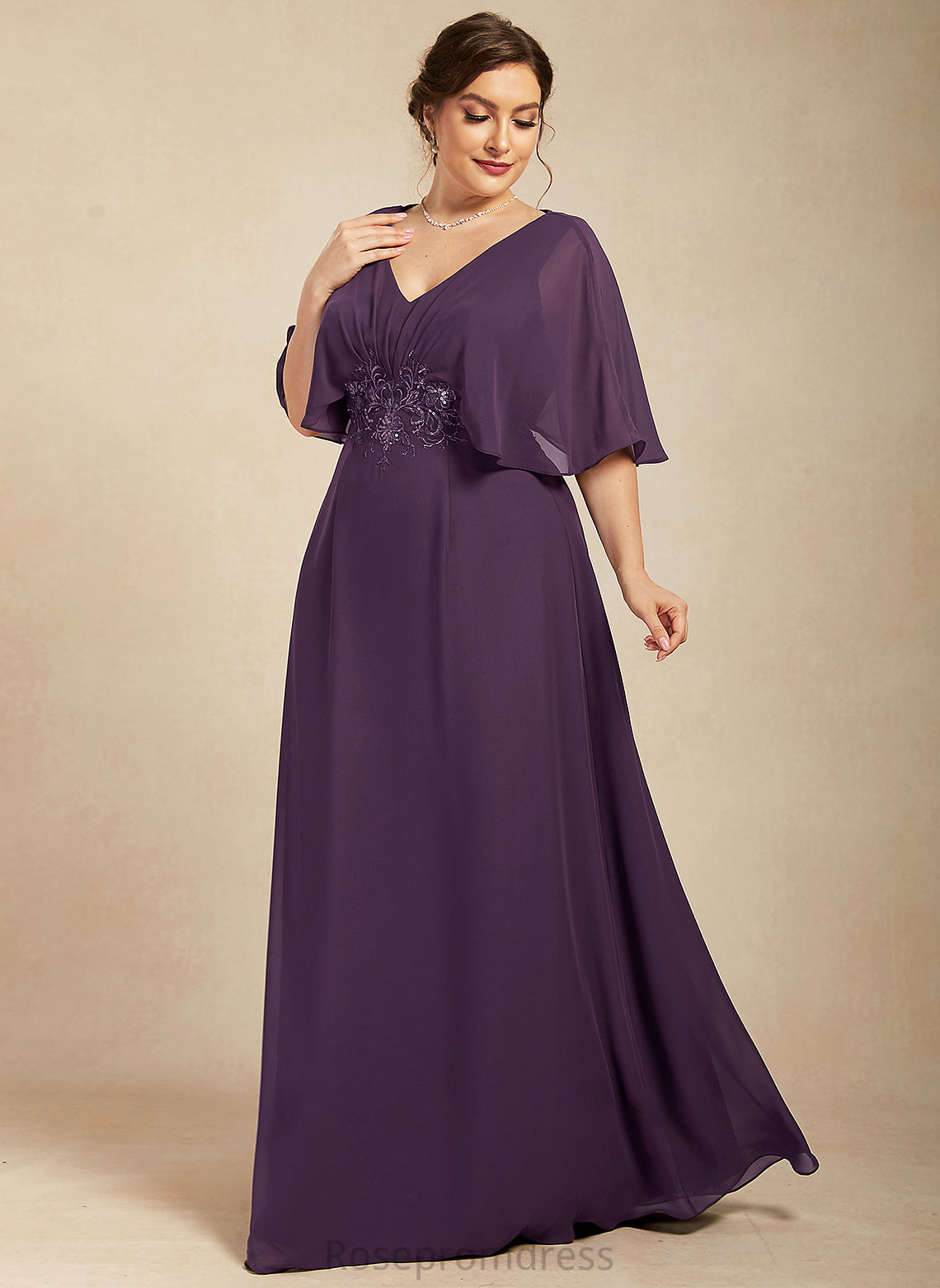 Bride Sequins Chiffon Dress With Lace of V-neck Hilary Mother of the Bride Dresses the Mother A-Line Floor-Length