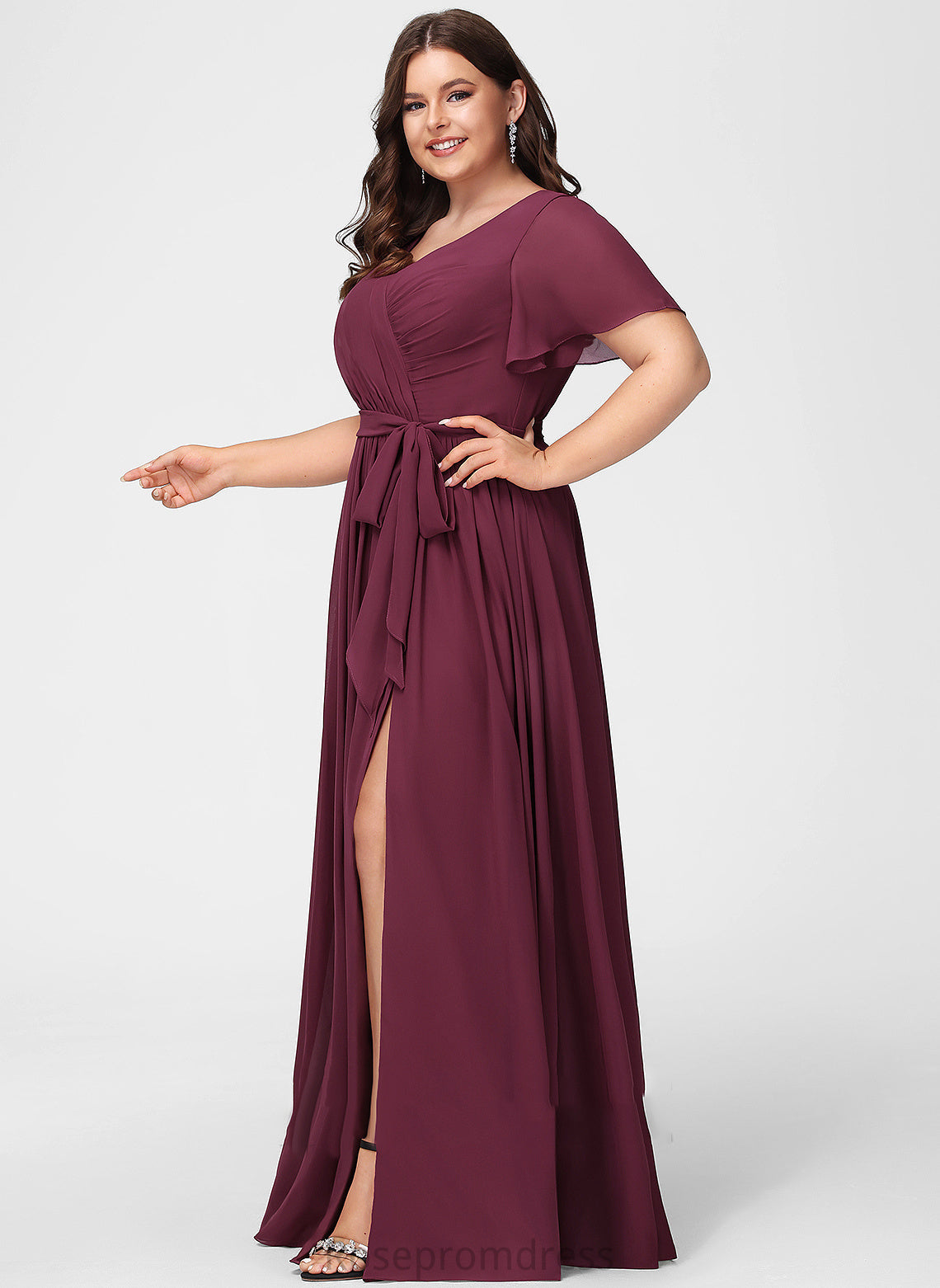 V-neck Length Neckline A-Line Fabric Floor-Length SplitFront Silhouette Embellishment Maureen A-Line/Princess Floor Length Bridesmaid Dresses