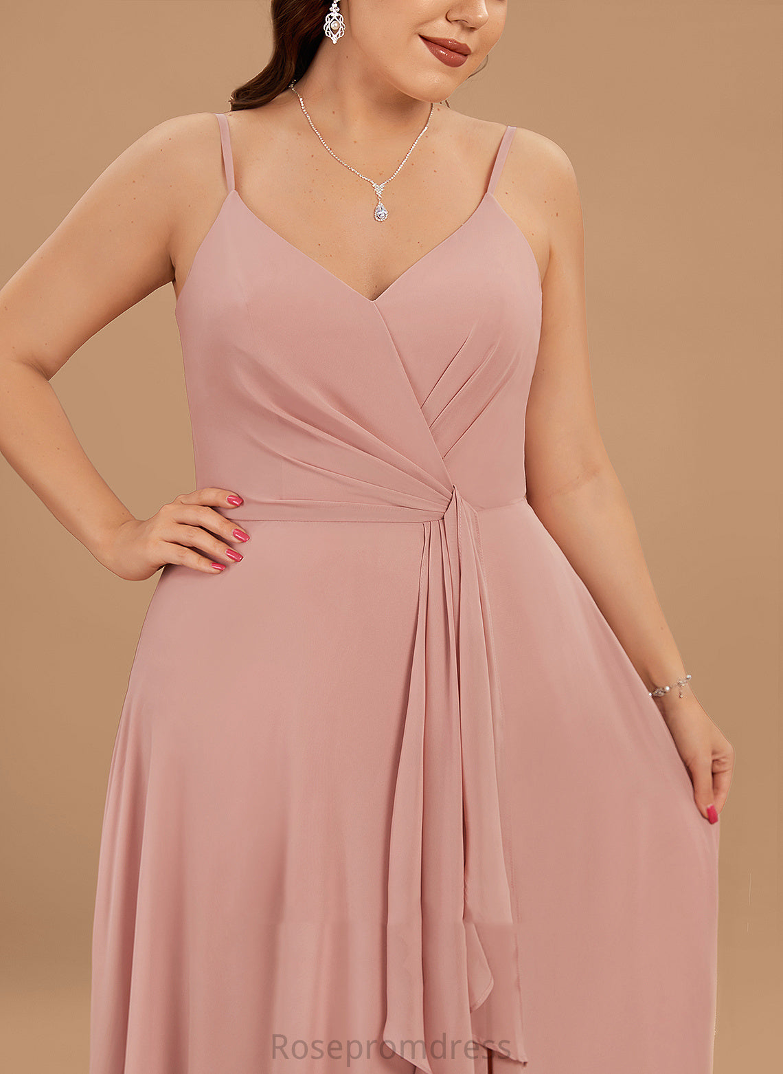 Embellishment Ruffle Fabric A-Line Floor-Length Neckline Length V-neck Silhouette SplitFront Kaylee Natural Waist Bridesmaid Dresses