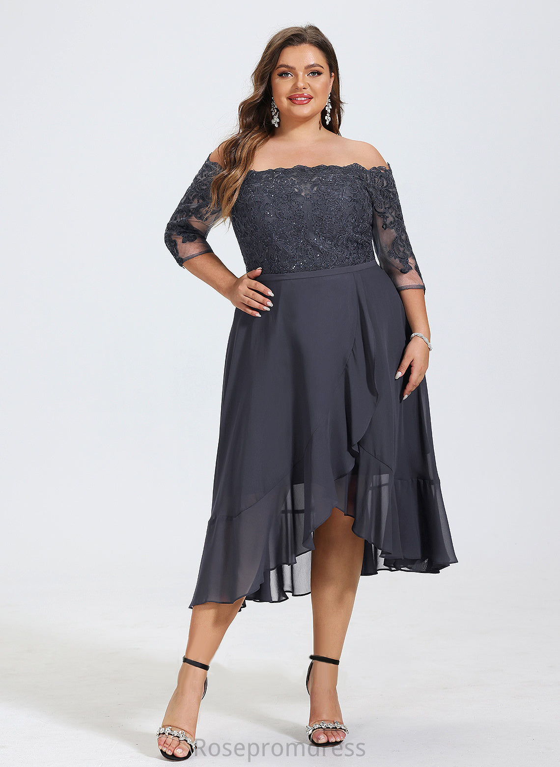 Chiffon Sequins Dress Off-the-Shoulder Asymmetrical A-Line Kaitlin With Lace Cocktail Dresses Cocktail