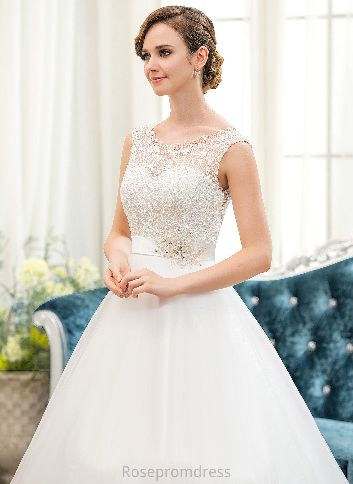 Ball-Gown/Princess Wedding Dresses Beading Sweep Dress Organza With Arielle Lace Wedding Train Satin Sequins