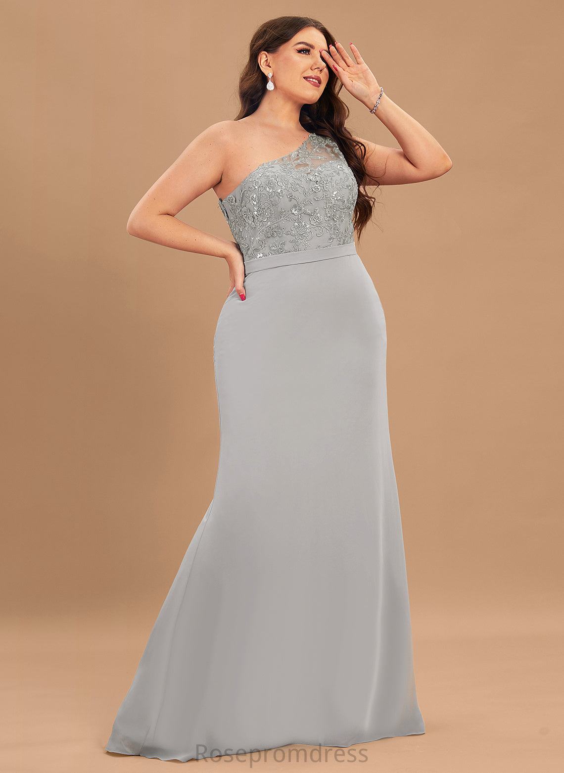 Sequins Neckline Embellishment One-Shoulder Fabric SweepTrain Length Silhouette Trumpet/Mermaid Haven Bridesmaid Dresses