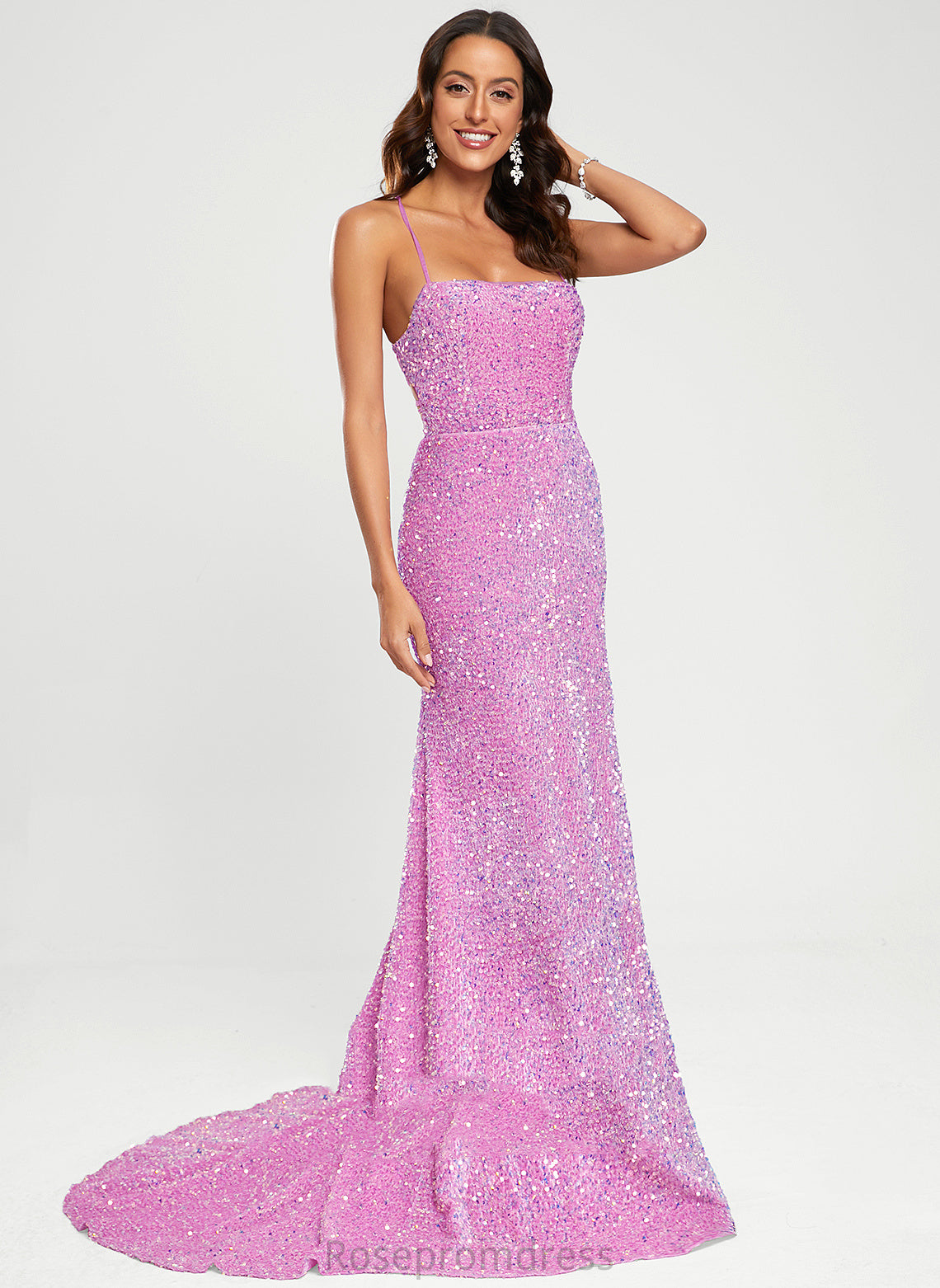 Square Sweep Train Felicity Trumpet/Mermaid Sequined Prom Dresses