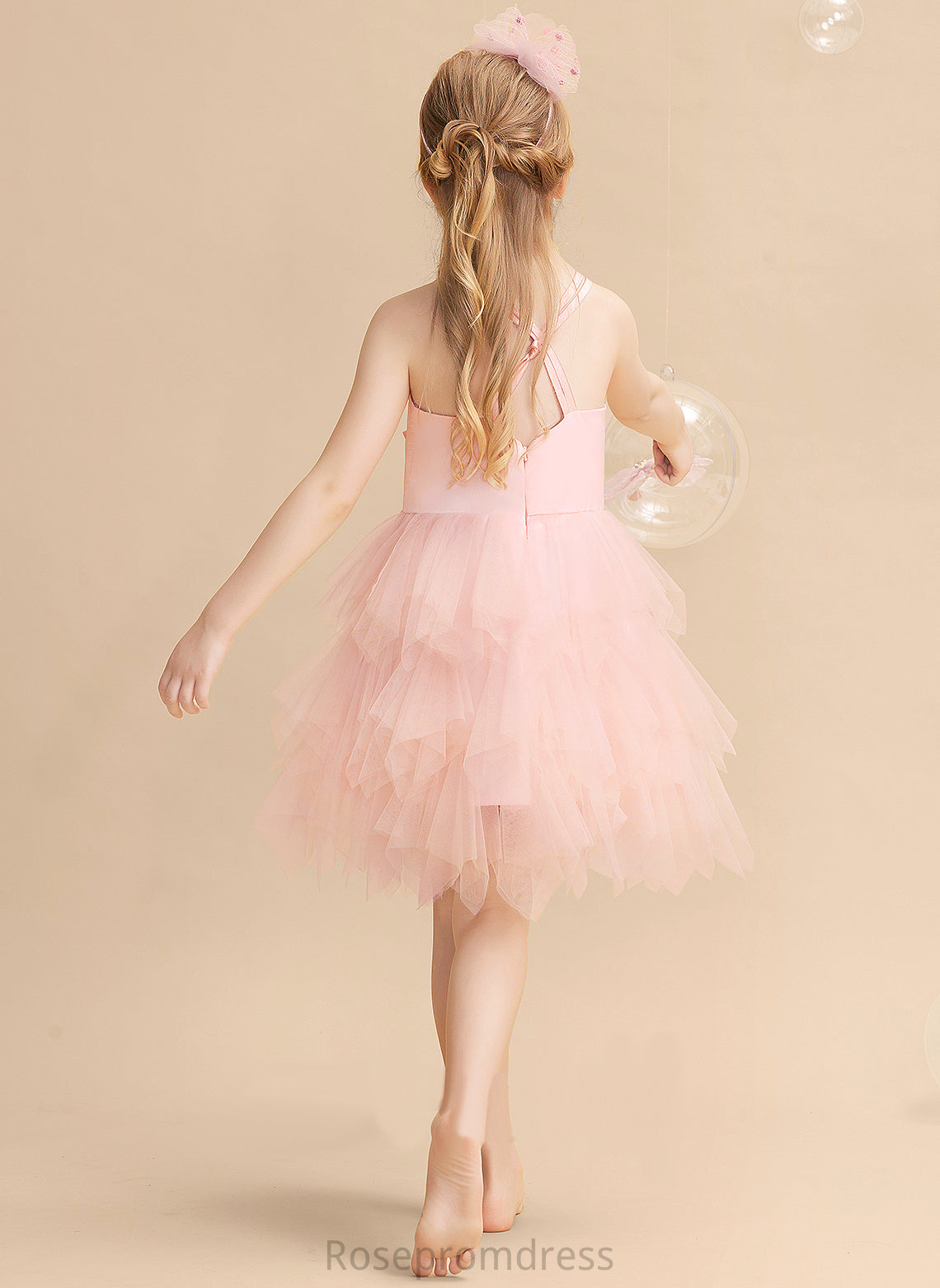 Neck Tulle Knee-length Feather/Flower(s) Teresa Flower Scalloped Flower Girl Dresses Ball-Gown/Princess Girl Dress - Sleeveless With