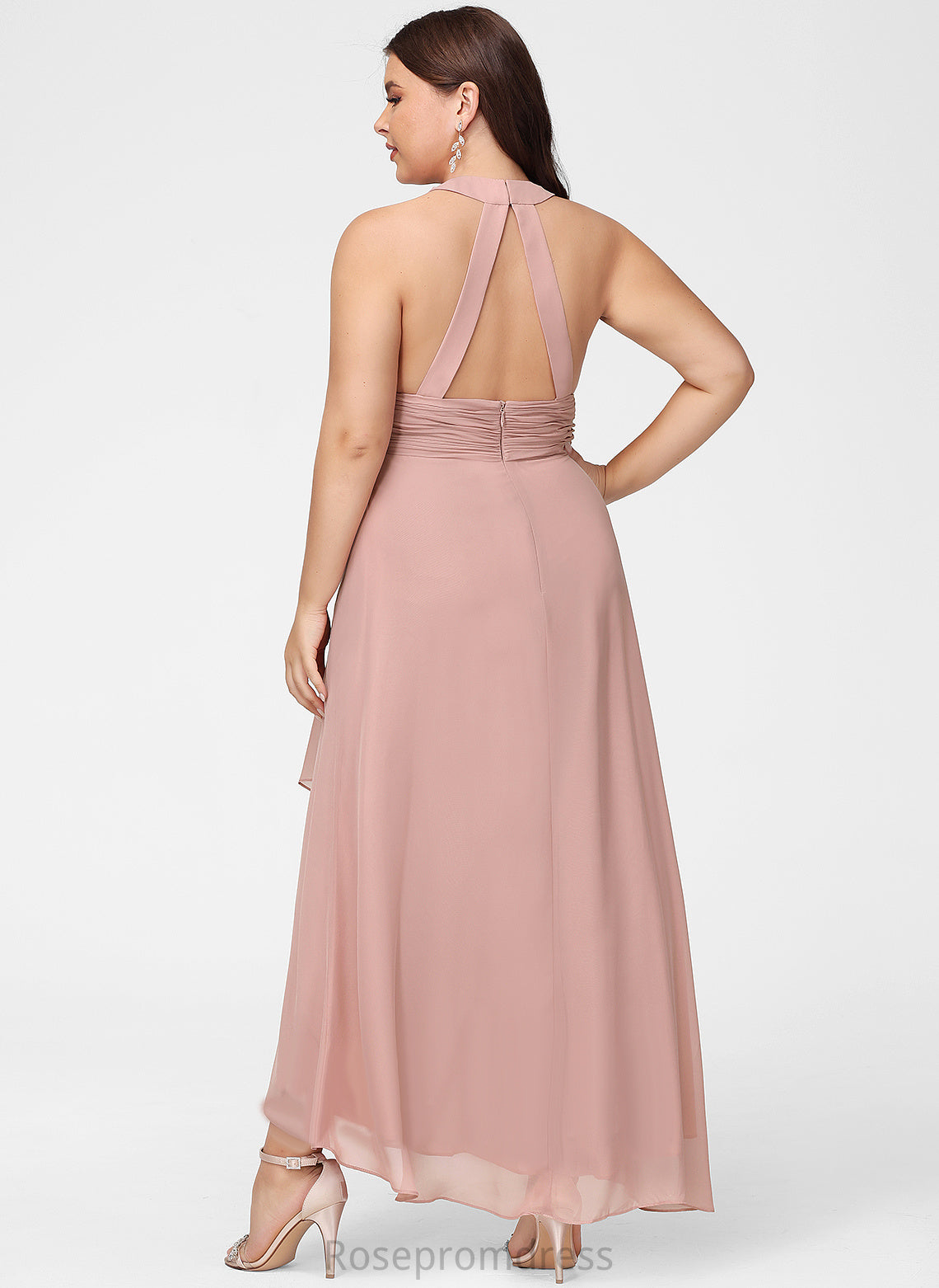 Asymmetrical Fabric V-Neck Neckline A-line Silhouette Length Straps&Sleeves Rachel Natural Waist Sleeveless Floor Length Bridesmaid Dresses