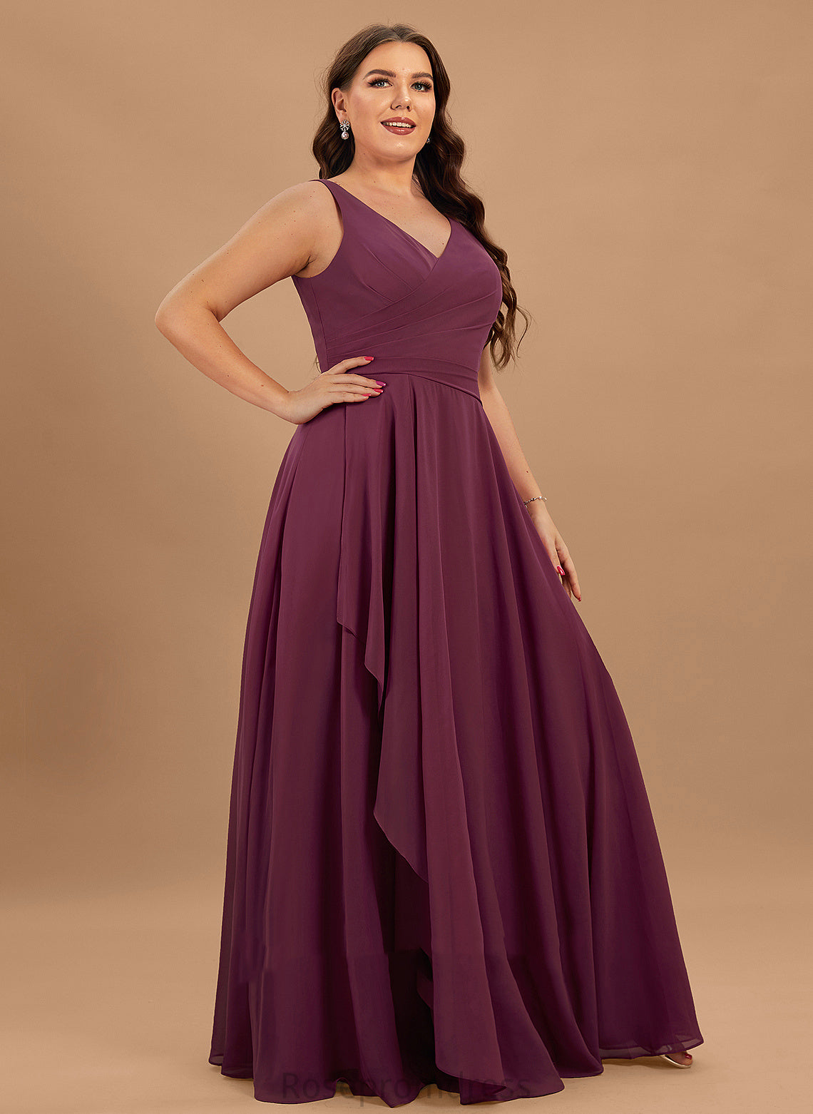 Floor-Length A-Line Embellishment Neckline SplitFront Silhouette Fabric Length V-neck Irene Bridesmaid Dresses