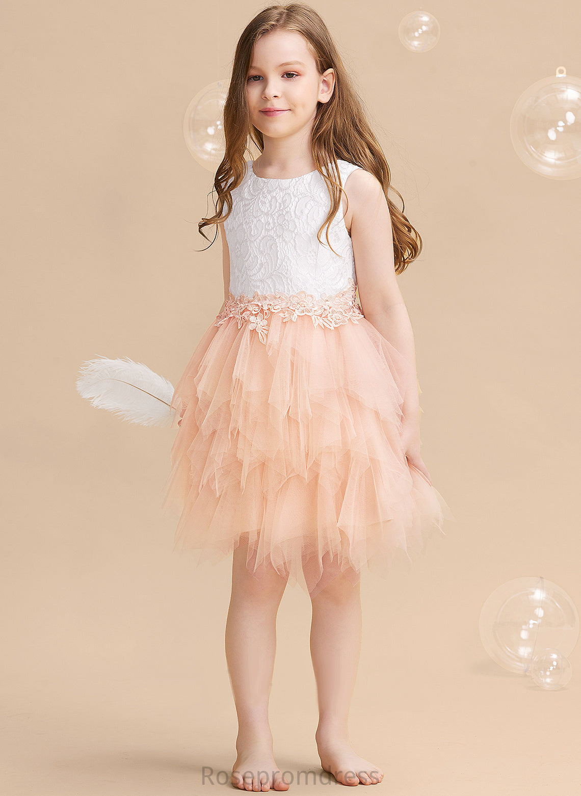 Lace/Beading/Sequins/V Flower Flower Girl Dresses Neck Sleeveless Back With Tulle/Lace Dress Knee-length Quinn Scoop Ball-Gown/Princess Girl