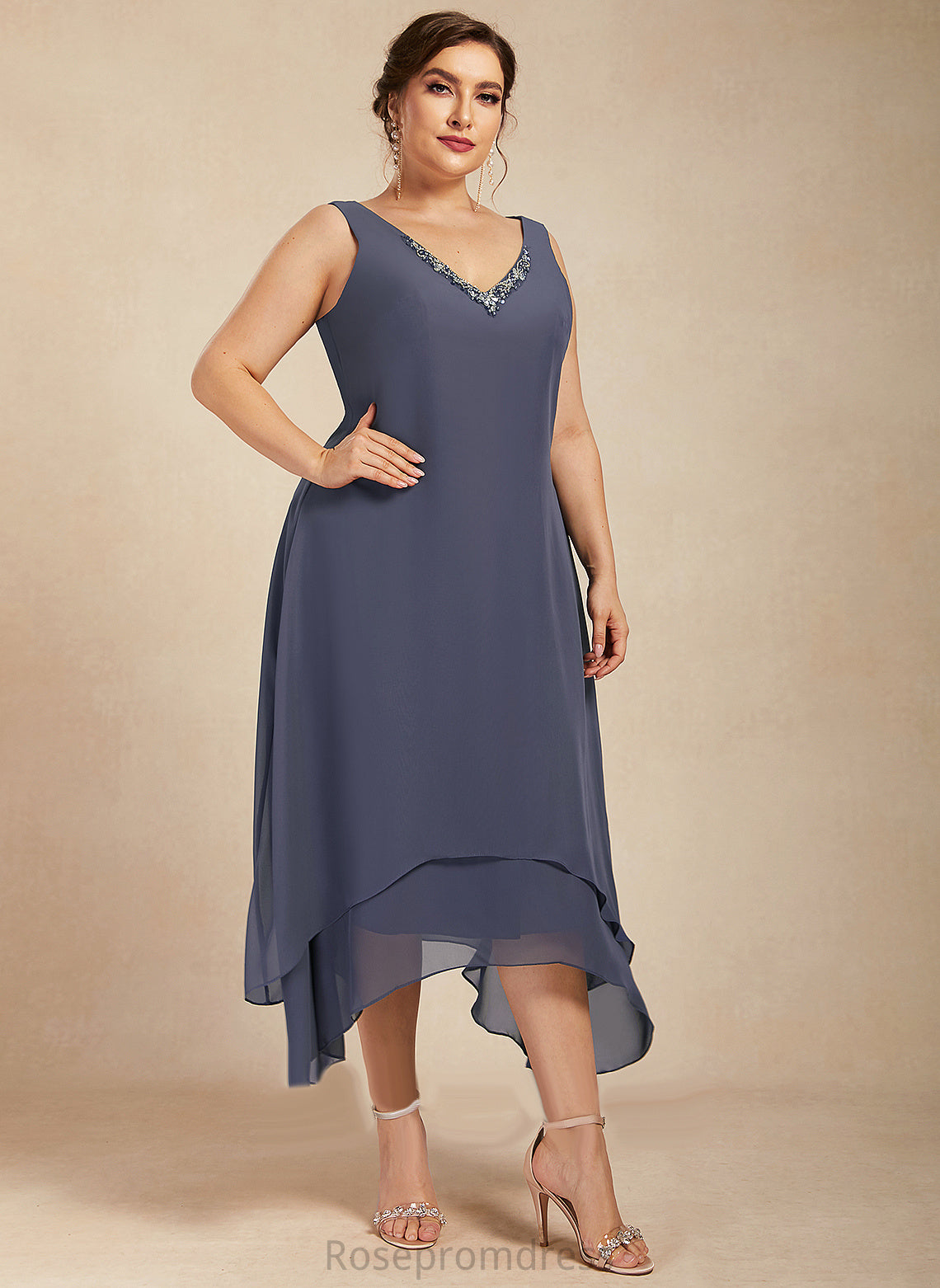 Cocktail V-neck With Chiffon A-Line Ankle-Length Beading Dress Dahlia Cocktail Dresses