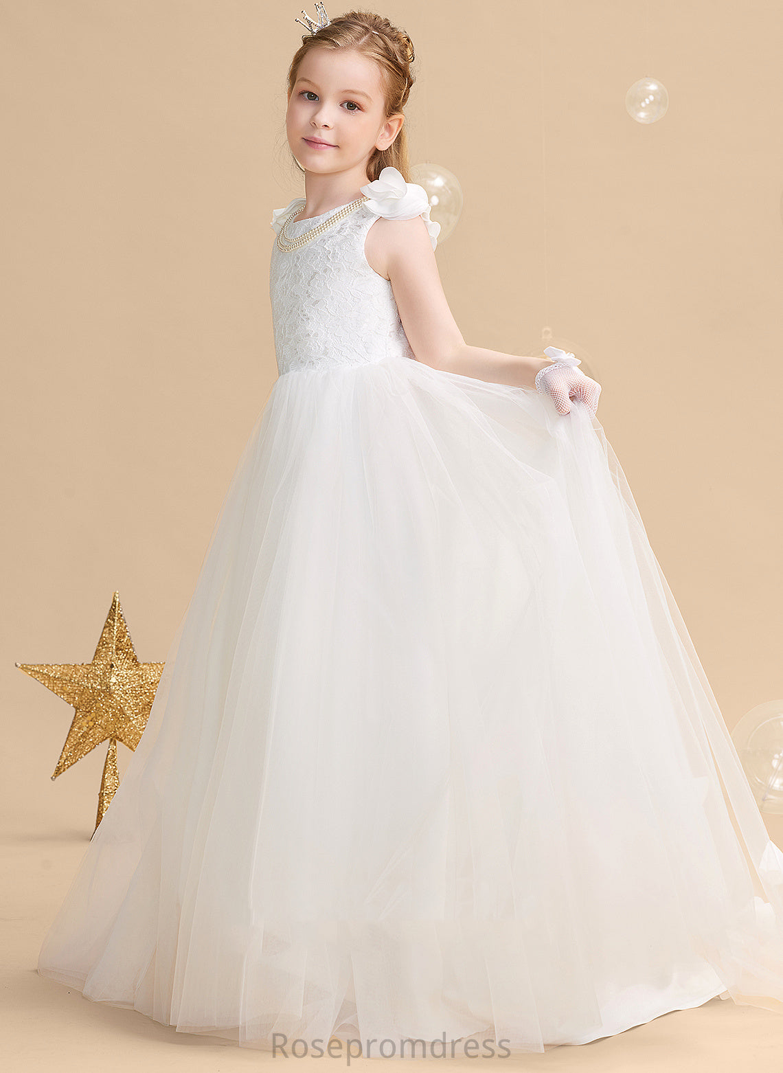 Ball-Gown/Princess Sweep Tulle/Lace Flower Girl Dresses Flower(s) Train Dress Neck - Alice Sleeveless Flower Scoop Girl With